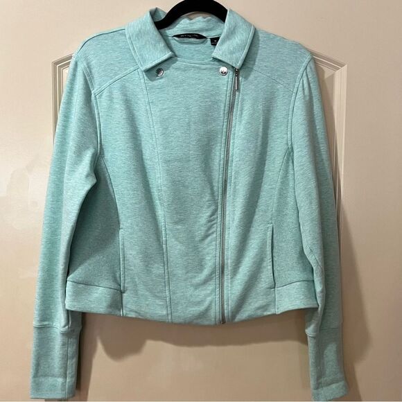 H BY HALSTON French Terry Moto Jacket Aqua Mint Green Women’s Size 16 - Picture 2 of 8